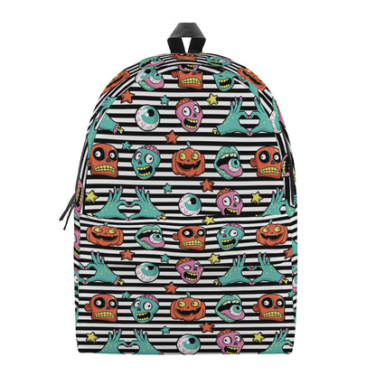 Halloween Zombie Striped Pattern Print Backpack