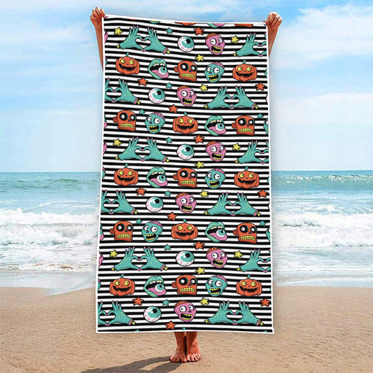 Halloween Zombie Striped Pattern Print Beach Towel