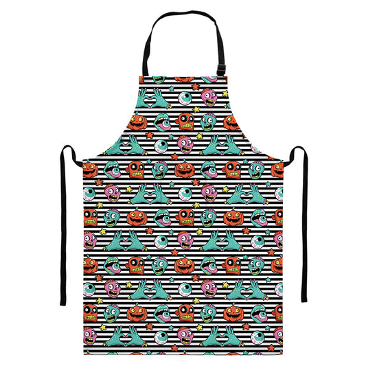 Halloween Zombie Striped Pattern Print Bib Apron With Pocket