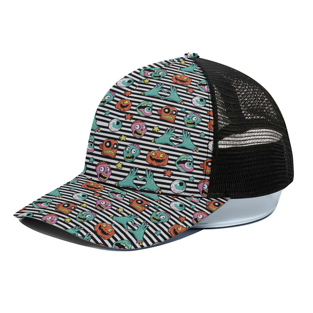 Halloween Zombie Striped Pattern Print Black Mesh Trucker Cap