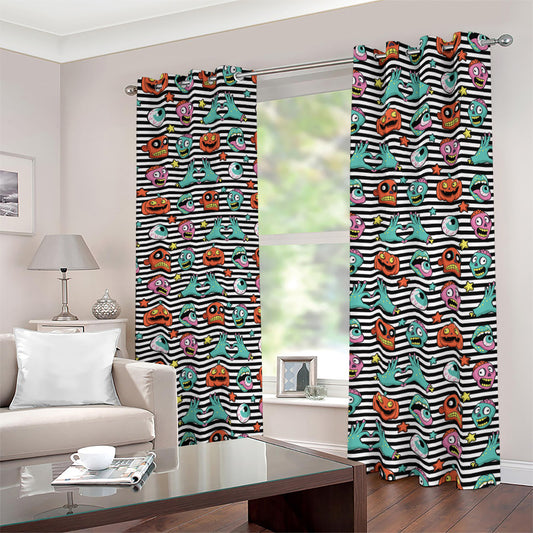 Halloween Zombie Striped Pattern Print Blackout Grommet Curtains