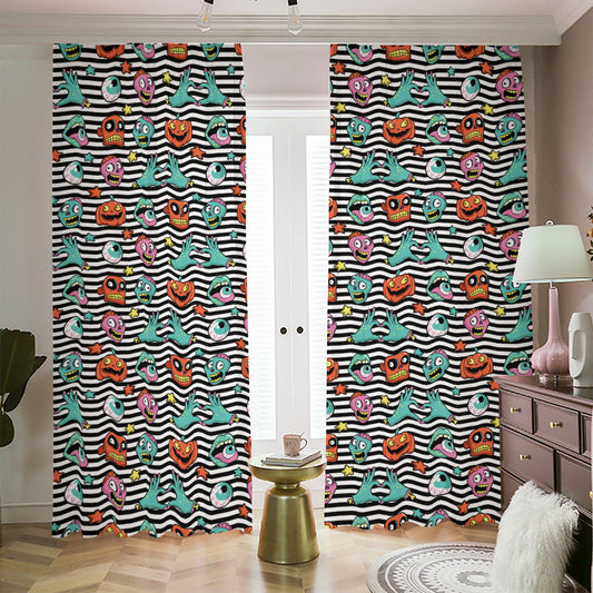 Halloween Zombie Striped Pattern Print Blackout Pencil Pleat Curtains