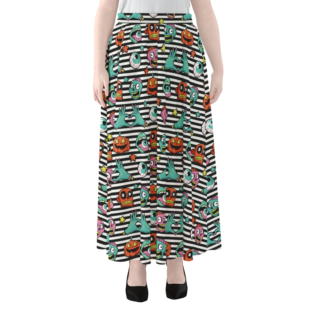 Halloween Zombie Striped Pattern Print Chiffon Maxi Skirt