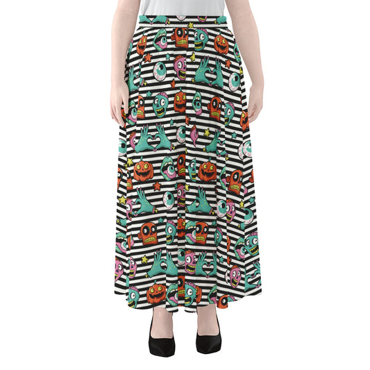 Halloween Zombie Striped Pattern Print Chiffon Maxi Skirt