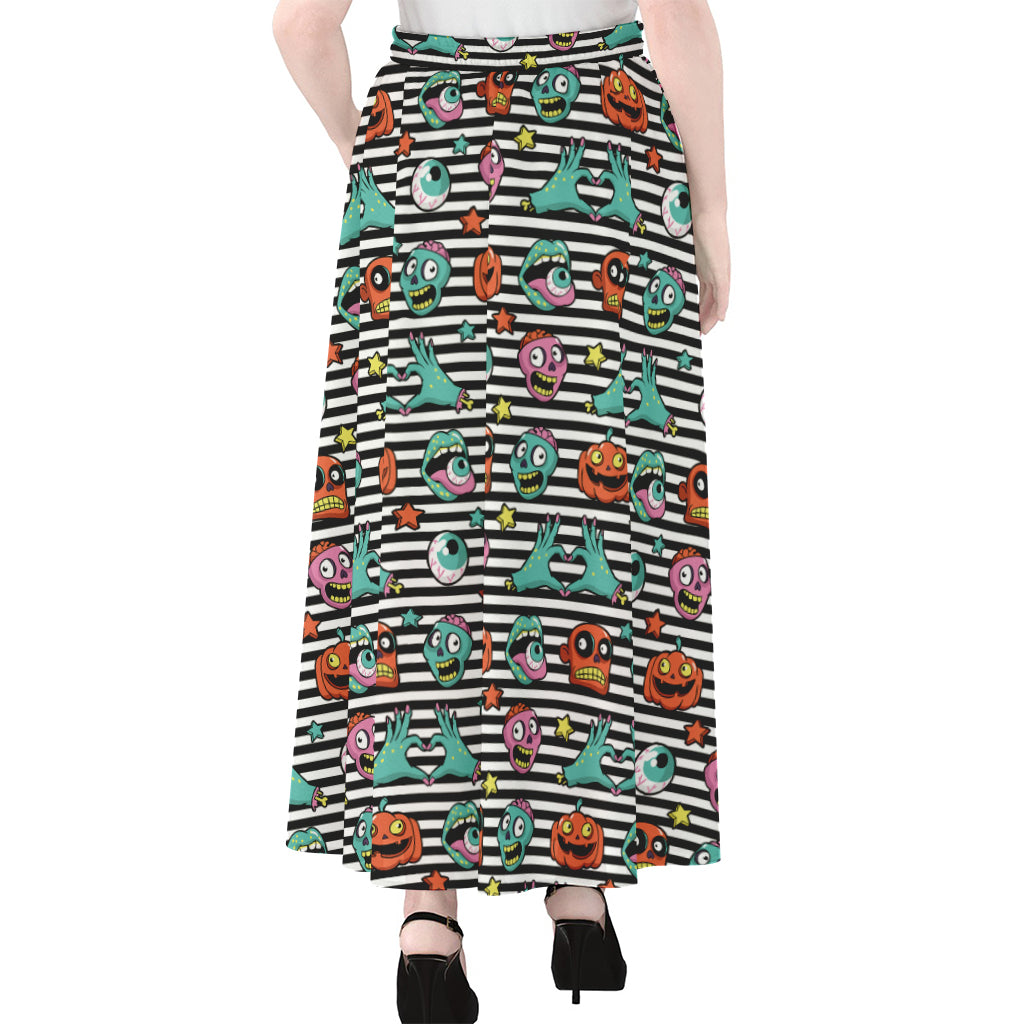 Halloween Zombie Striped Pattern Print Chiffon Maxi Skirt