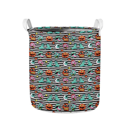 Halloween Zombie Striped Pattern Print Collapsible Laundry Basket