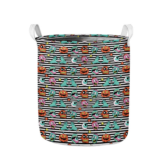 Halloween Zombie Striped Pattern Print Collapsible Laundry Basket