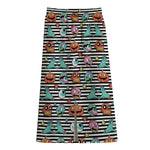 Halloween Zombie Striped Pattern Print Cotton Front Slit Maxi Skirt