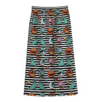 Halloween Zombie Striped Pattern Print Cotton Front Slit Maxi Skirt