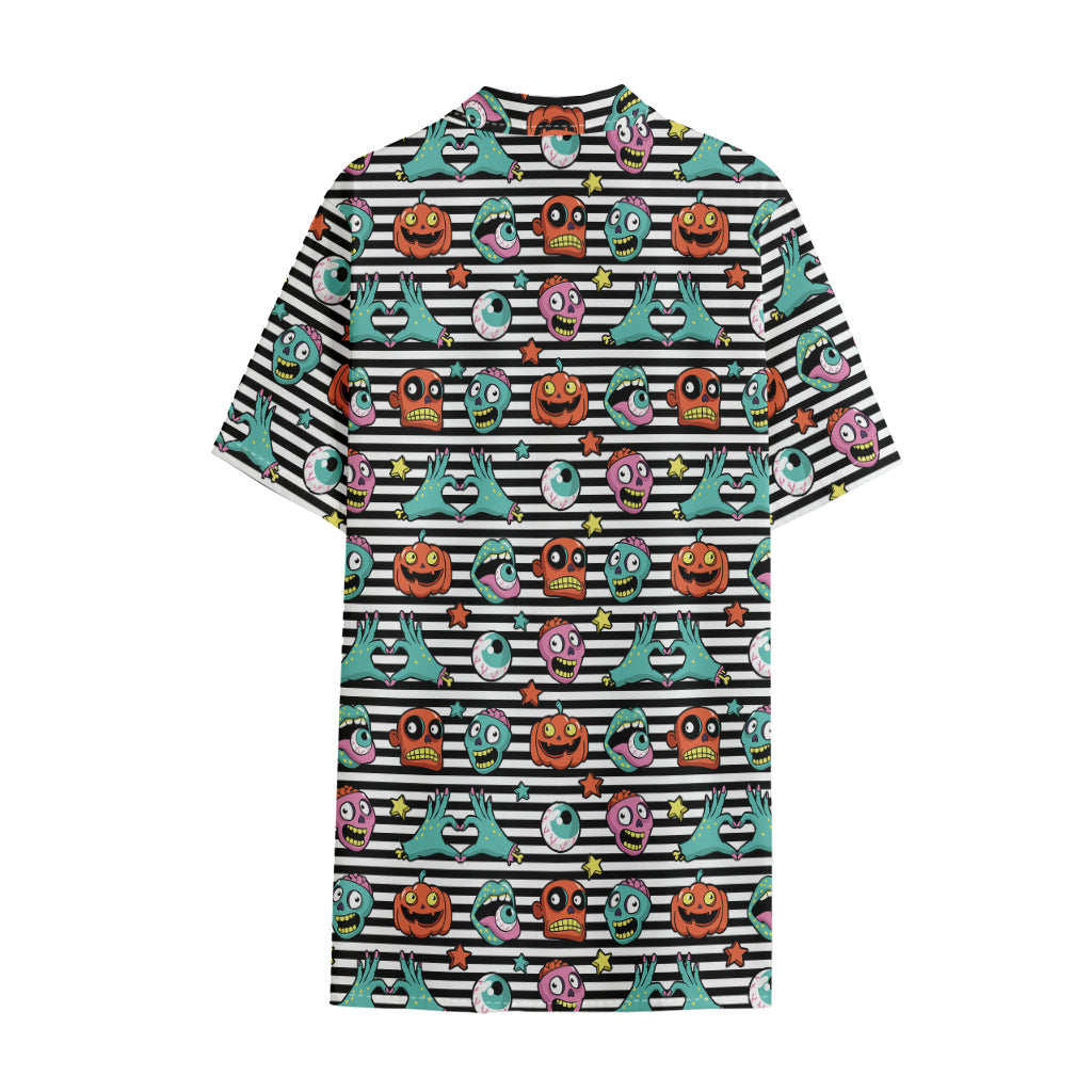 Halloween Zombie Striped Pattern Print Cotton Hawaiian Shirt