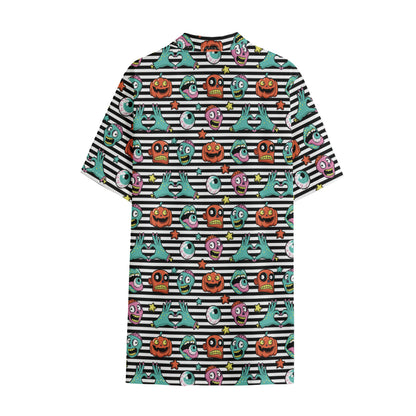 Halloween Zombie Striped Pattern Print Cotton Hawaiian Shirt