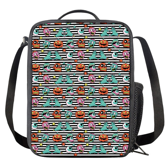 Halloween Zombie Striped Pattern Print Crossbody Lunch Bag