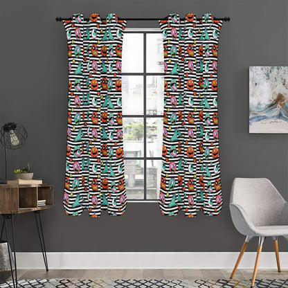 Halloween Zombie Striped Pattern Print Curtain