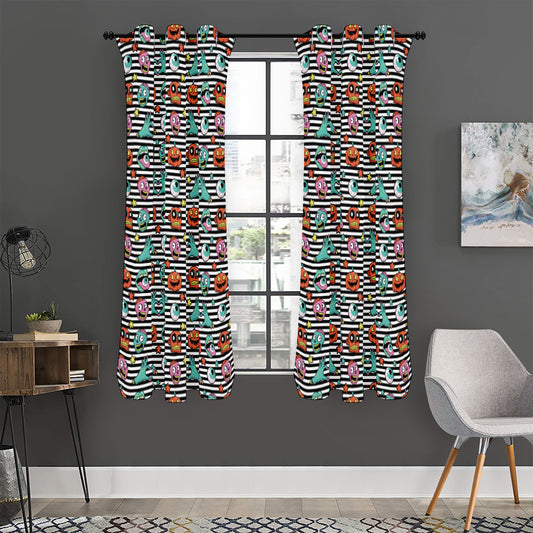 Halloween Zombie Striped Pattern Print Curtain