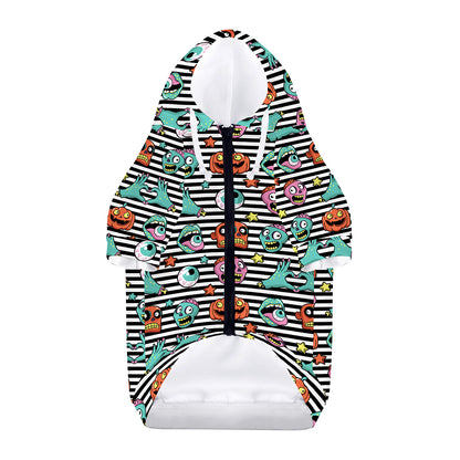 Halloween Zombie Striped Pattern Print Dog Zip Up Hoodie
