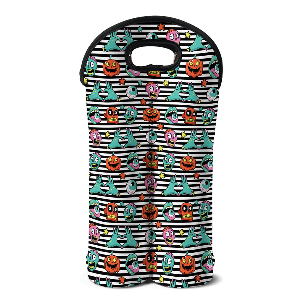 Halloween Zombie Striped Pattern Print Double Neoprene Wine Tote