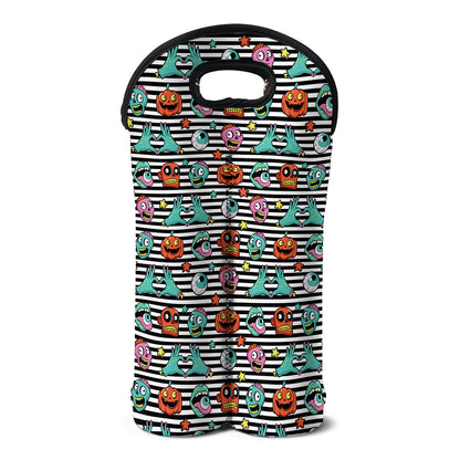 Halloween Zombie Striped Pattern Print Double Neoprene Wine Tote