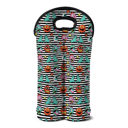 Halloween Zombie Striped Pattern Print Double Neoprene Wine Tote