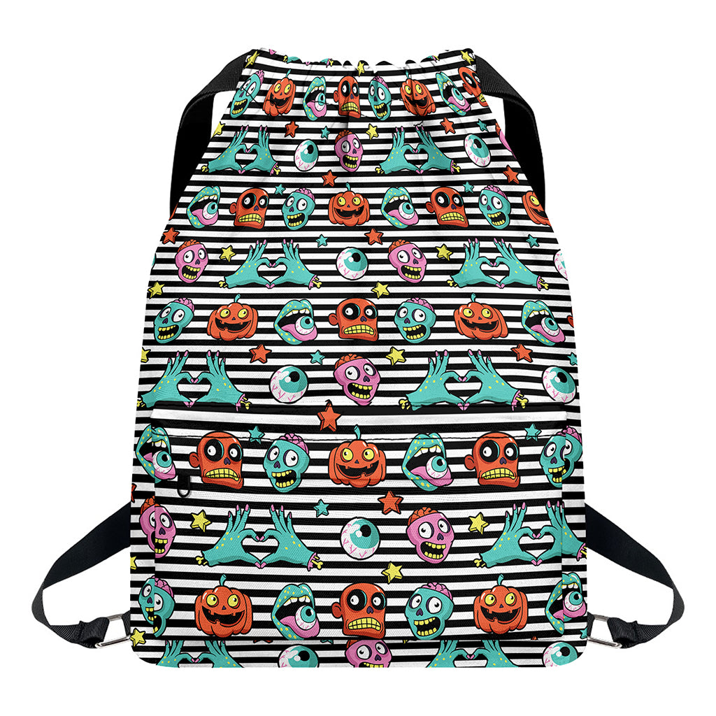 Halloween Zombie Striped Pattern Print Drawstring Backpack