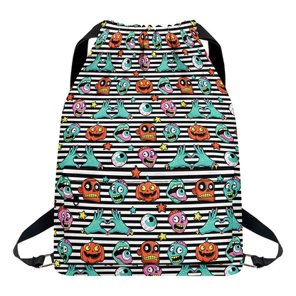 Halloween Zombie Striped Pattern Print Drawstring Backpack