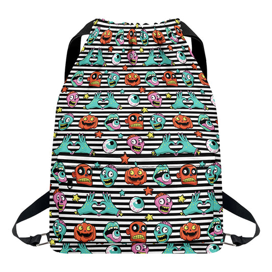 Halloween Zombie Striped Pattern Print Drawstring Backpack