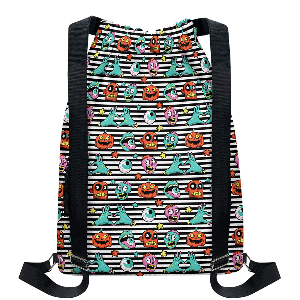 Halloween Zombie Striped Pattern Print Drawstring Backpack
