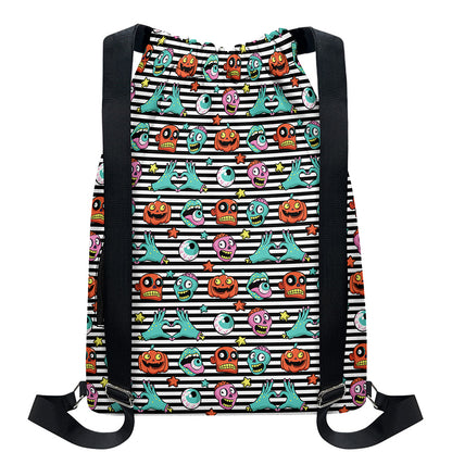 Halloween Zombie Striped Pattern Print Drawstring Backpack