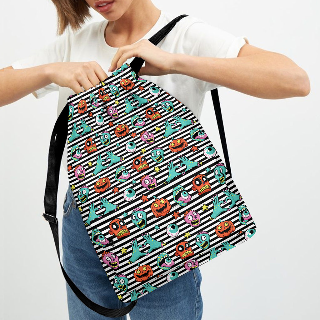 Halloween Zombie Striped Pattern Print Drawstring Backpack