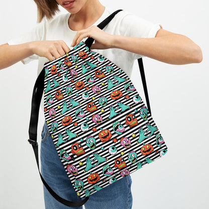 Halloween Zombie Striped Pattern Print Drawstring Backpack