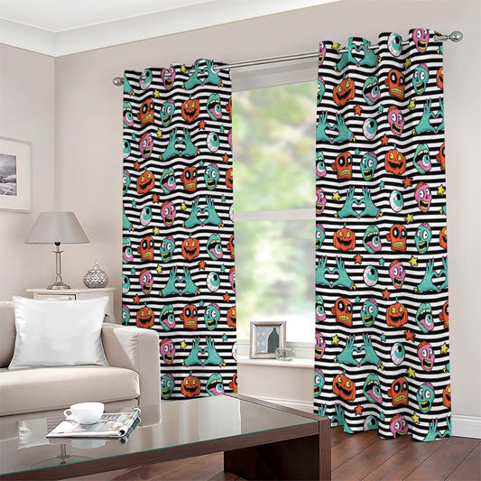 Halloween Zombie Striped Pattern Print Extra Wide Grommet Curtains