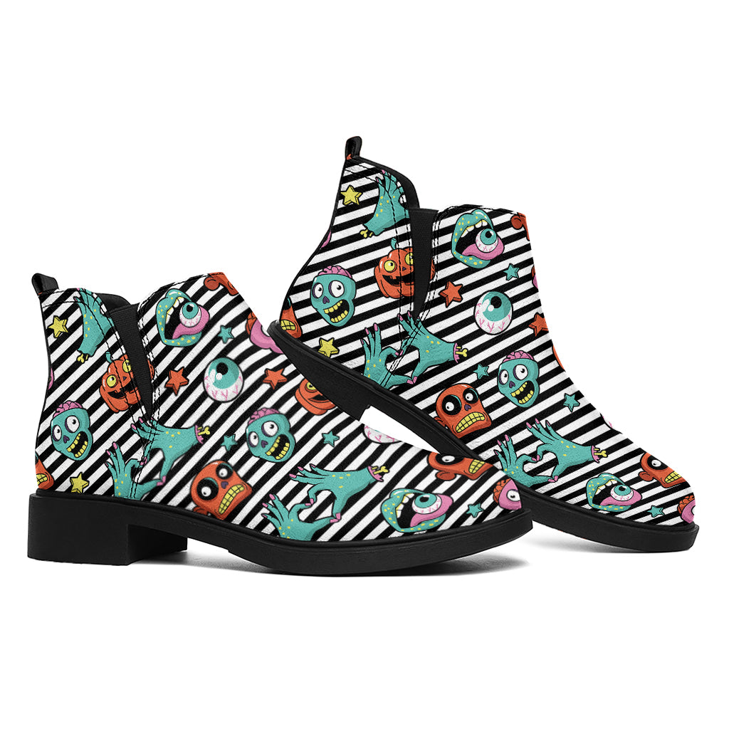 Halloween Zombie Striped Pattern Print Flat Ankle Boots
