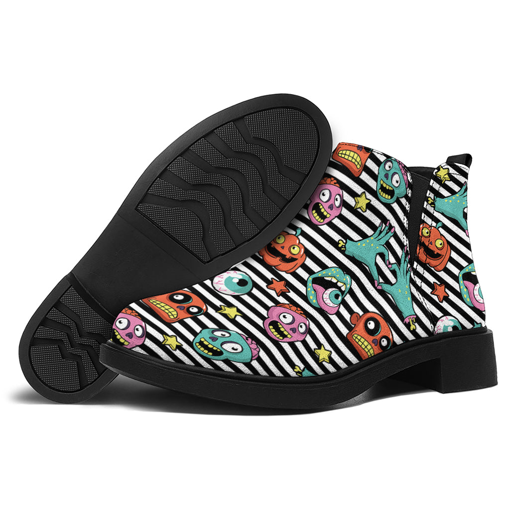 Halloween Zombie Striped Pattern Print Flat Ankle Boots