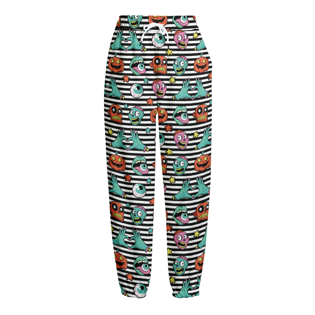 Halloween Zombie Striped Pattern Print Fleece Lined Knit Pants