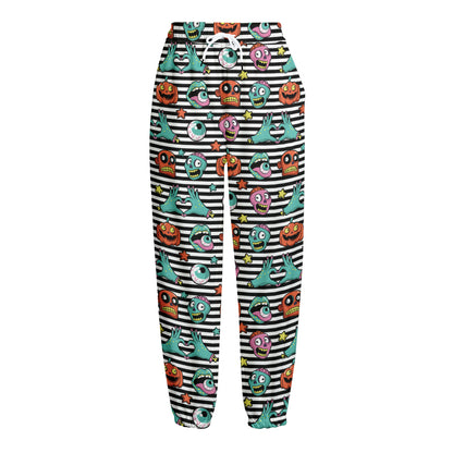 Halloween Zombie Striped Pattern Print Fleece Lined Knit Pants