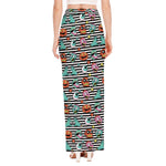 Halloween Zombie Striped Pattern Print High Slit Maxi Skirt