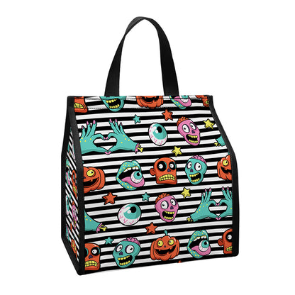 Halloween Zombie Striped Pattern Print Insulated Lunch Tote
