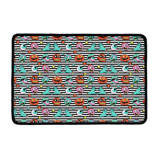 Halloween Zombie Striped Pattern Print Kitchen Mat