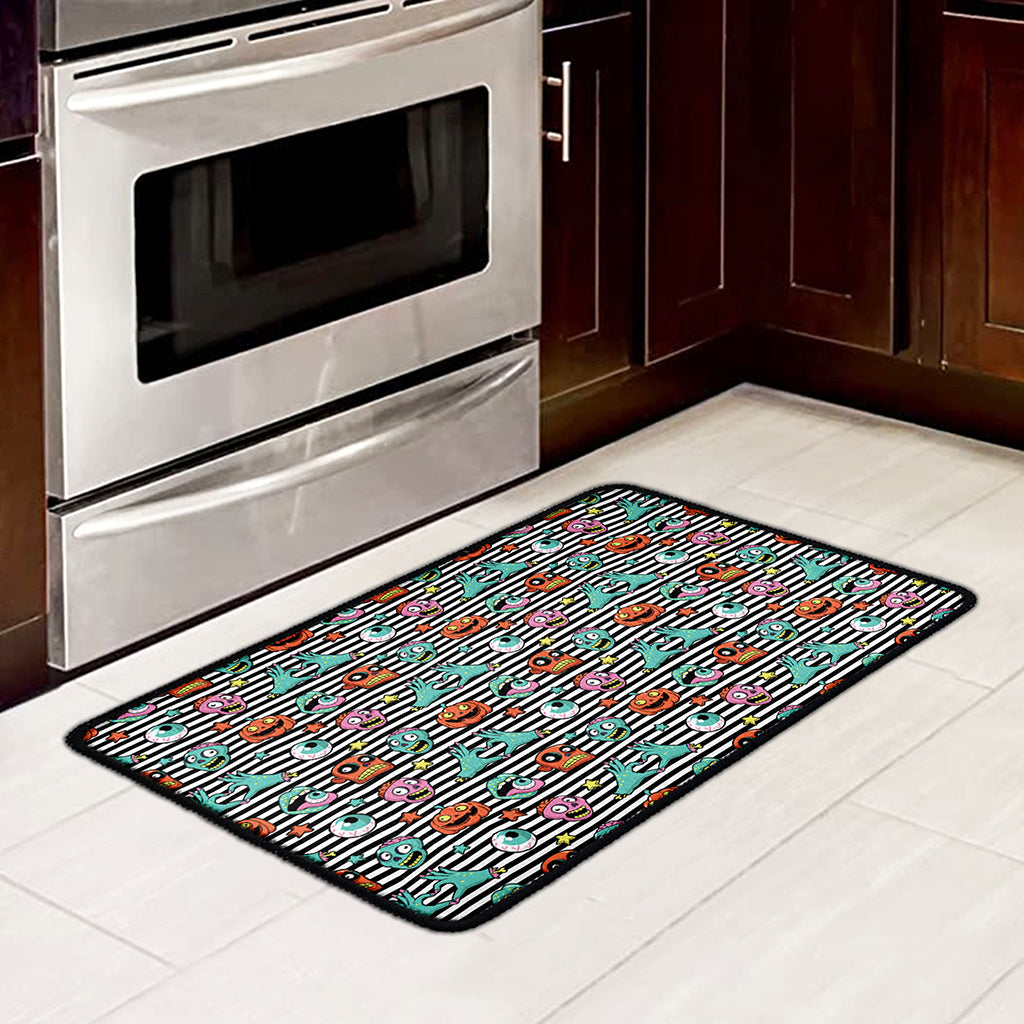 Halloween Zombie Striped Pattern Print Kitchen Mat
