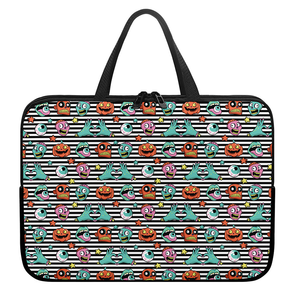 Halloween Zombie Striped Pattern Print Laptop Sleeve With Handle