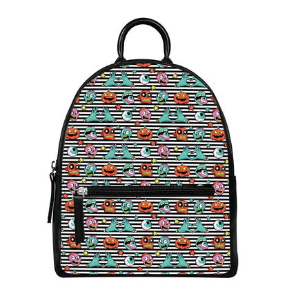 Halloween Zombie Striped Pattern Print Leather Backpack
