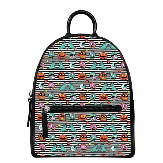 Halloween Zombie Striped Pattern Print Leather Backpack