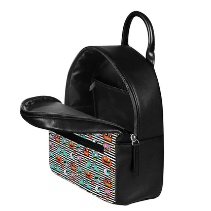 Halloween Zombie Striped Pattern Print Leather Backpack