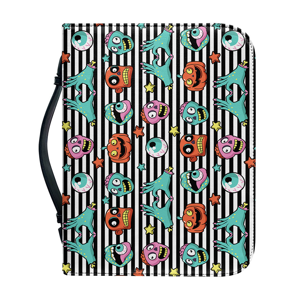 Halloween Zombie Striped Pattern Print Leather Bible Cover