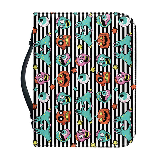 Halloween Zombie Striped Pattern Print Leather Bible Cover
