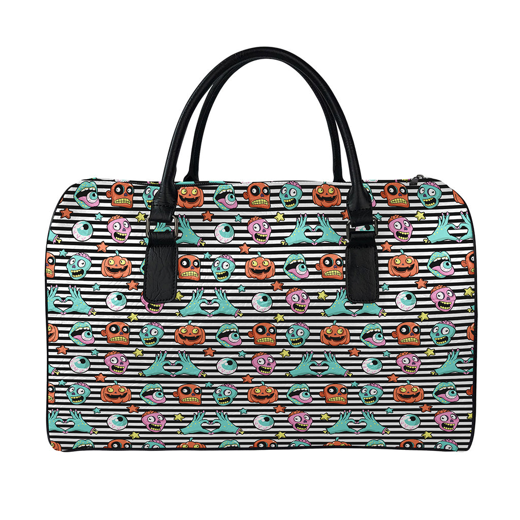 Halloween Zombie Striped Pattern Print Leather Duffle Bag