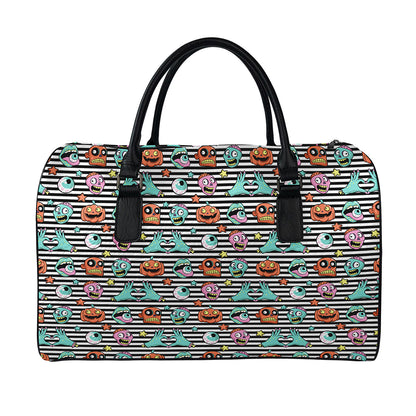 Halloween Zombie Striped Pattern Print Leather Duffle Bag
