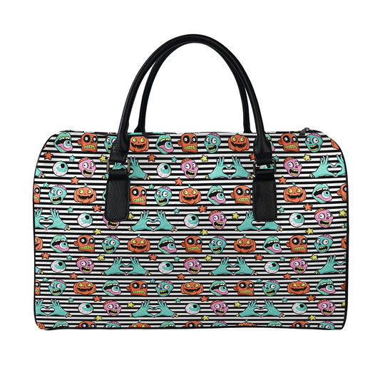 Halloween Zombie Striped Pattern Print Leather Duffle Bag