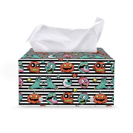 Halloween Zombie Striped Pattern Print Leather Tissue Box Cover