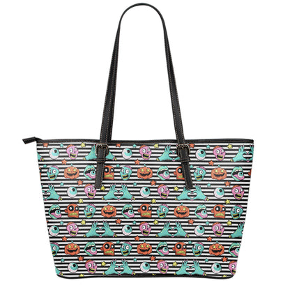 Halloween Zombie Striped Pattern Print Leather Tote Bag