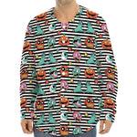 Halloween Zombie Striped Pattern Print Long Sleeve Baseball Jersey